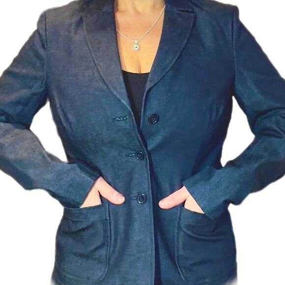 Women Gap Vintage 2000 dark denim blazer tailored structured & part lined SZ 8 - Picture 1 of 12